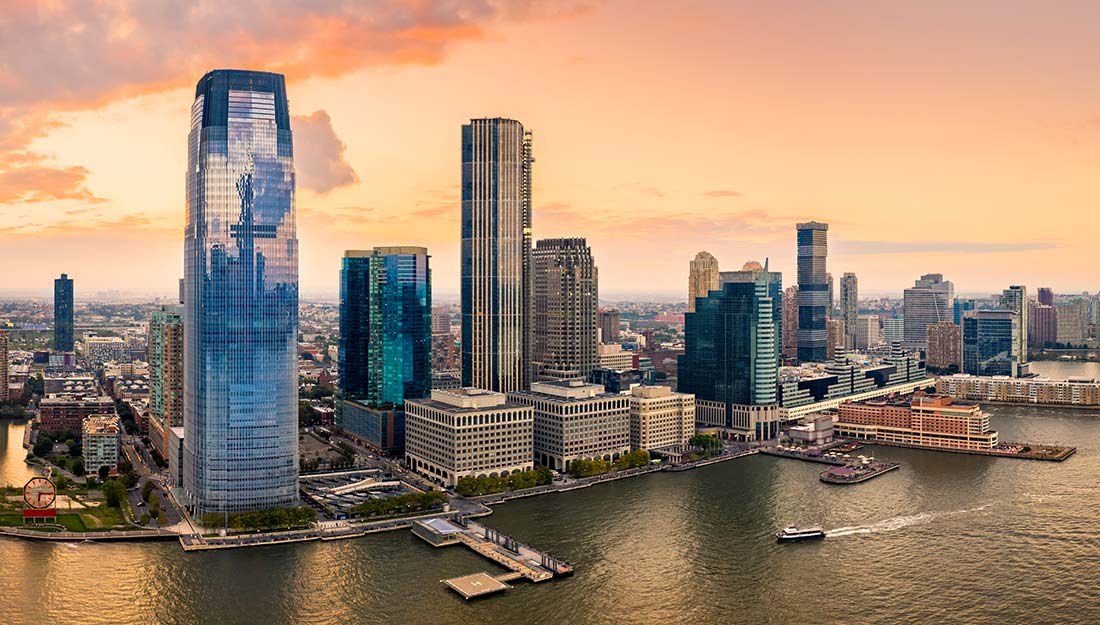 Skyline of Jersey City at sunset
