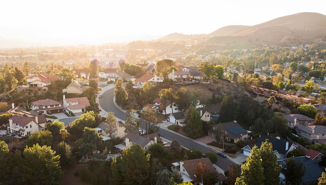An overhead view of an Agoura Hills neighborhood