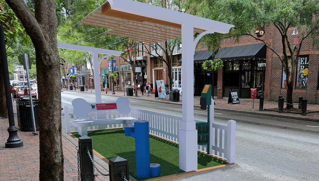 a rendering of a pop-up park in a city